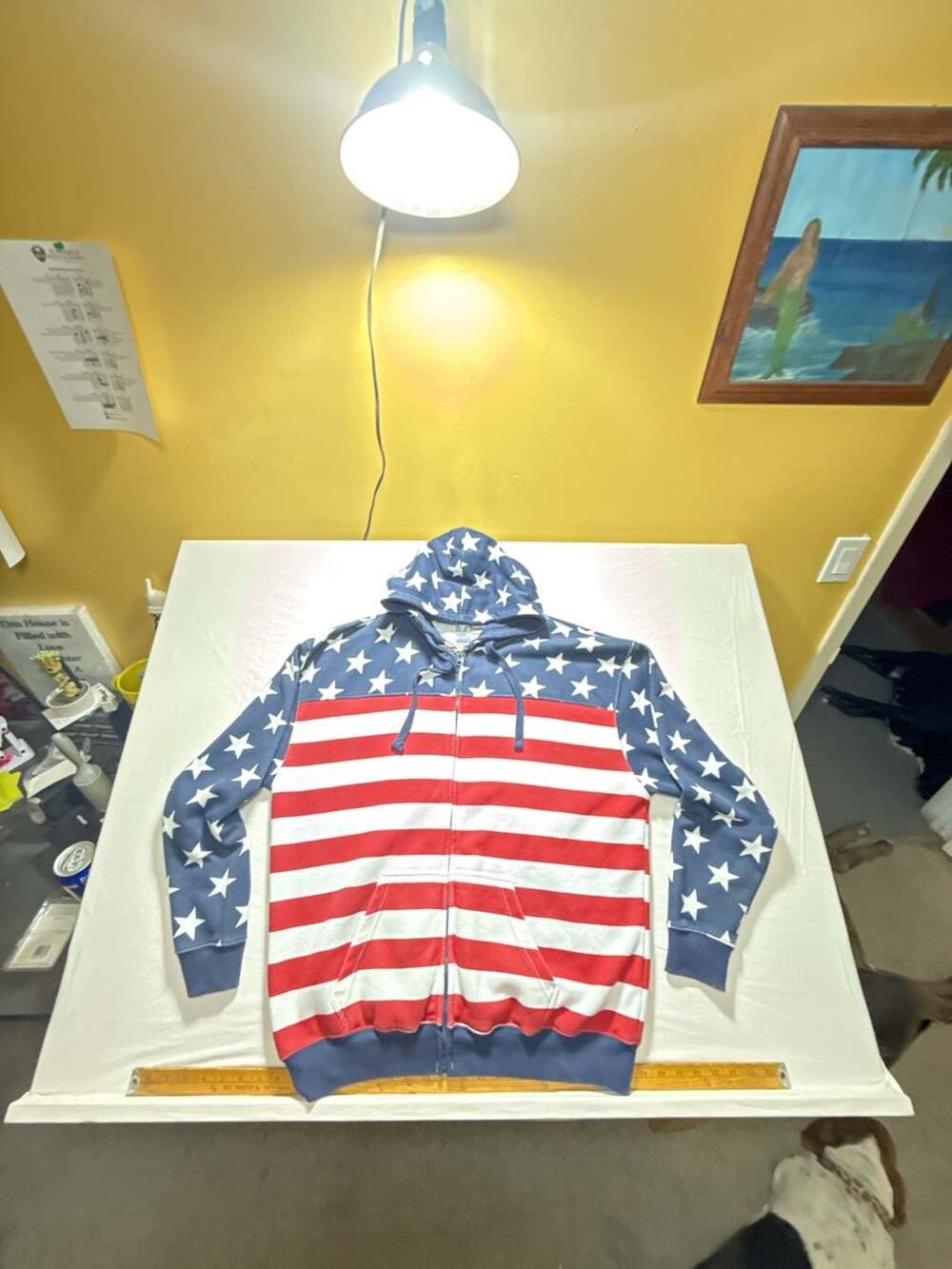 US Vintage American Flag Hoodie Size XL Full Zip Stars Stripes Sweatshirt